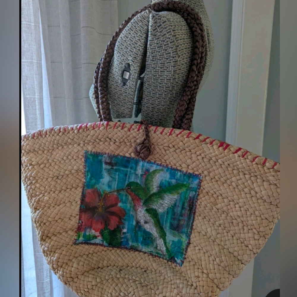 Bag, Hand-painted Hummingbird Tote Bag
